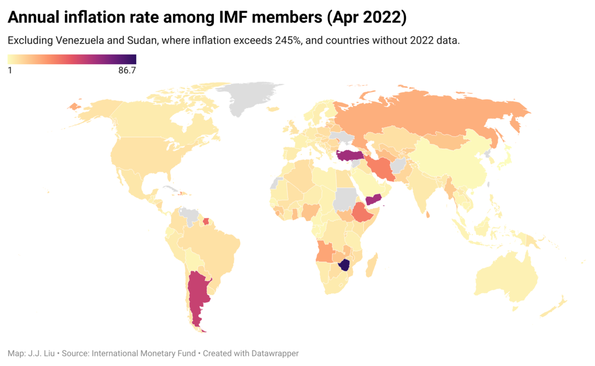World Inflation Rate  Among IMF Members April 2022| JJLiu112 | Licensed under CC0 1.0 