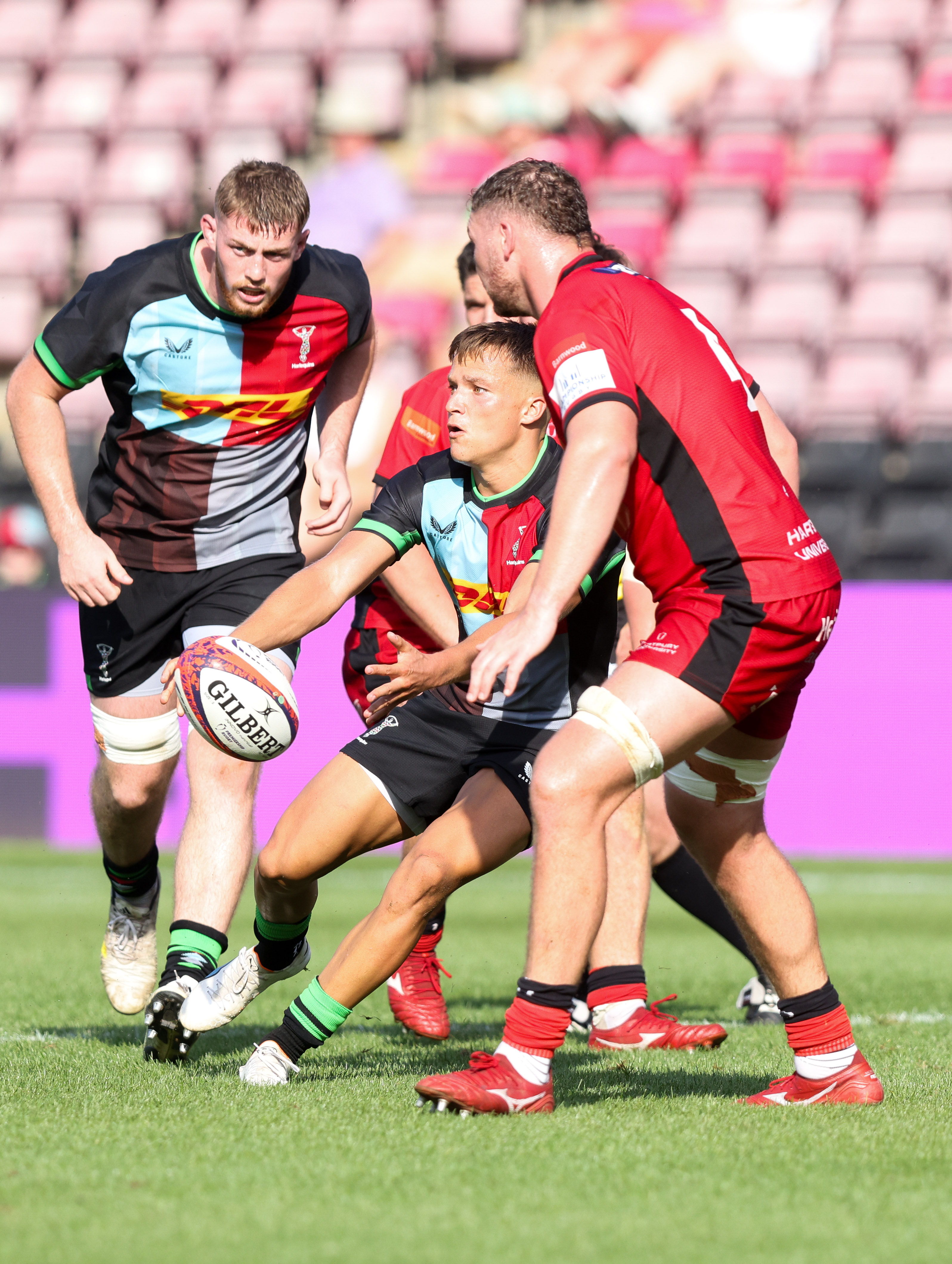 Harlequins talent Jake Murray reacts to the win on our first match of ...