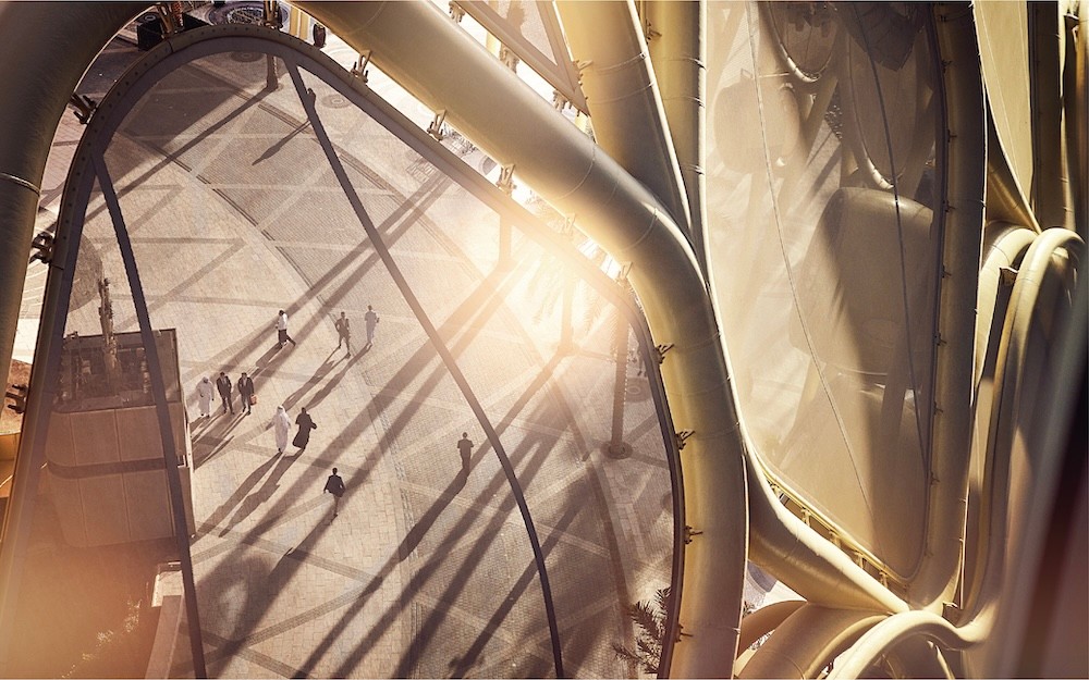 Aerial zoomed-in photo of Al Wasl dome