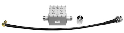 image of the DXE-900M-BPF Band pass filter set that shows the filter, adapter, and a short piece of coax with connectors installed 