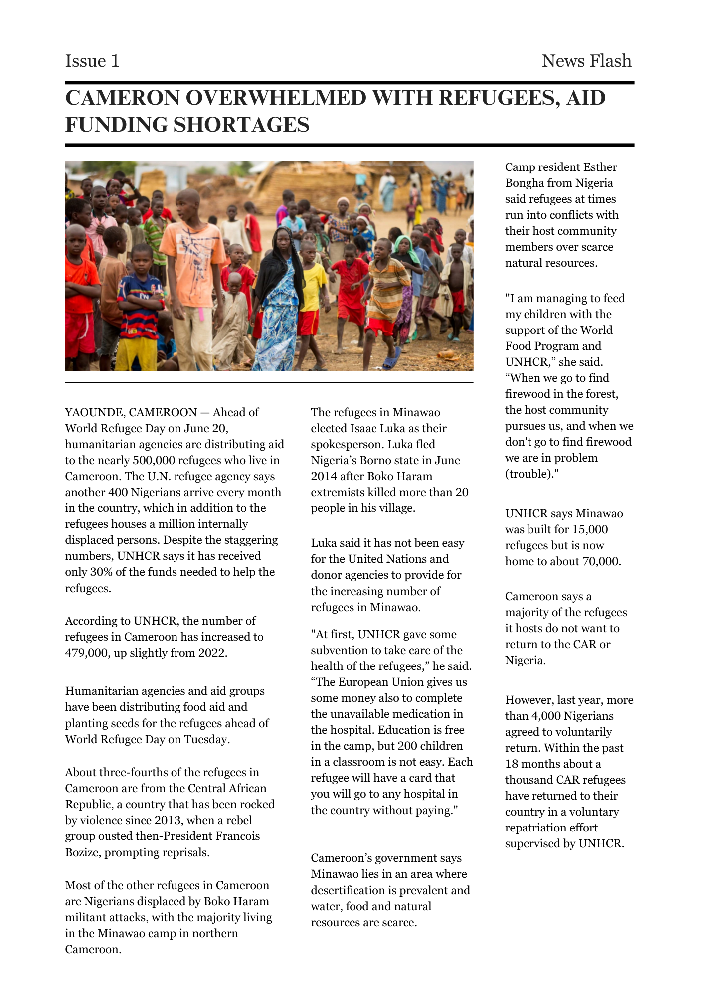 Cameroon Overwhelmed With Refugees, Aid Funding Shortages