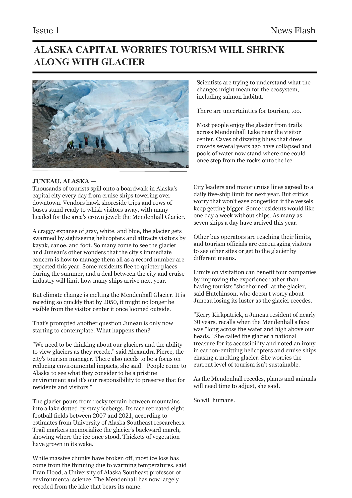 Alaska Capital Worries Tourism Will Shrink Along with Glacier