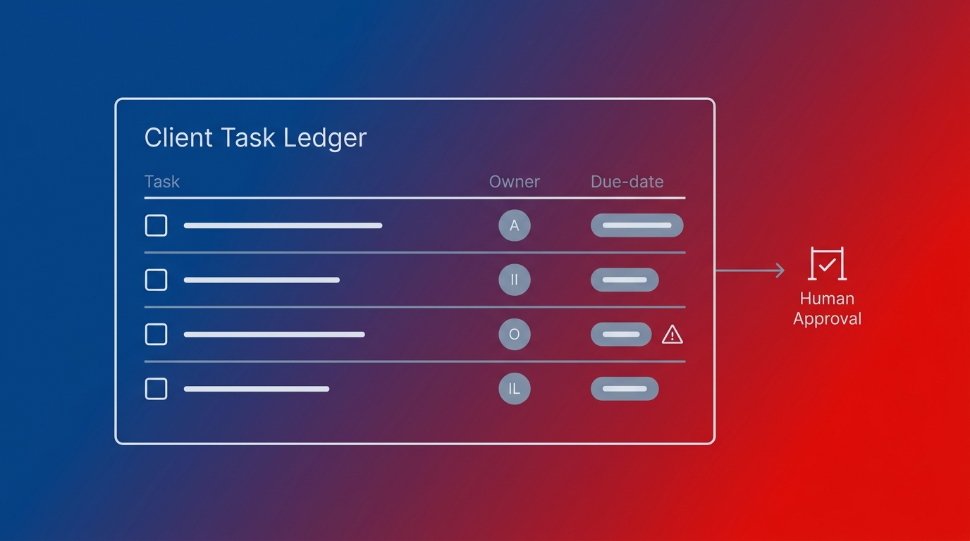Live client task ledger with human approval gate