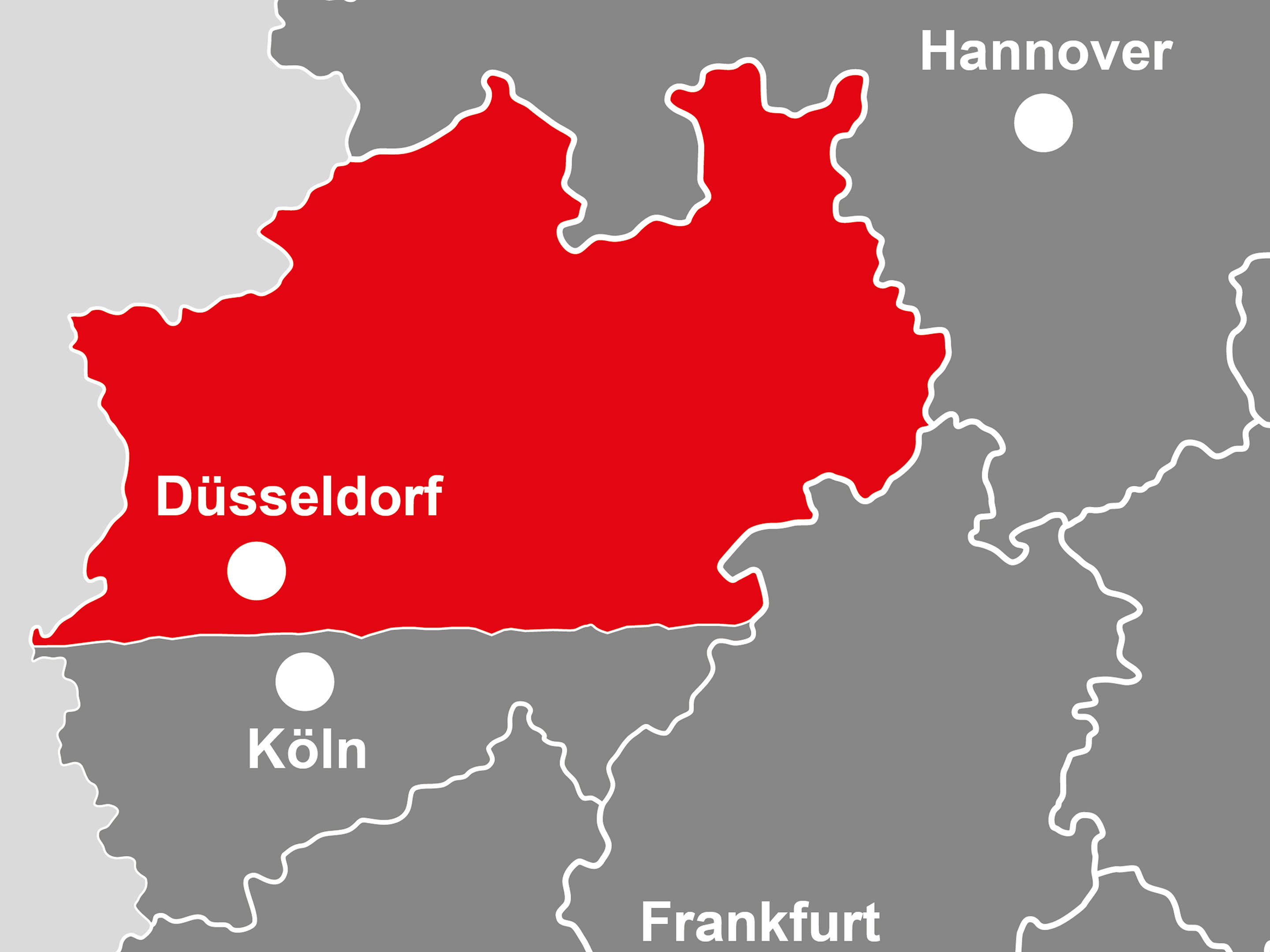 Foto: Landkarte Deutschland mit Gebiet Düsseldorf
