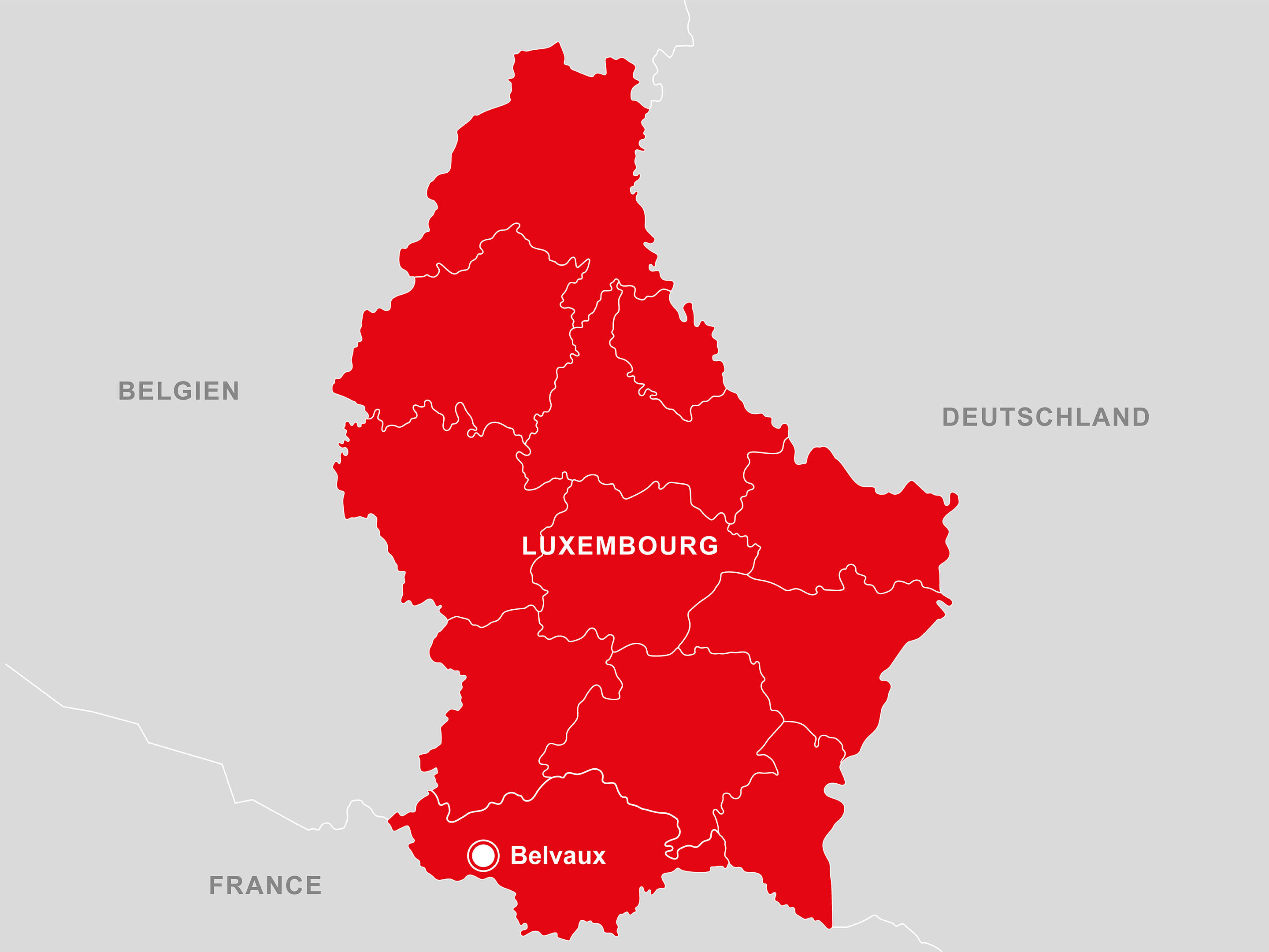 Bild: Landkarte, die Luxemburg zeigt, das Entwicklungsgebiet der SRE Luxemburg.