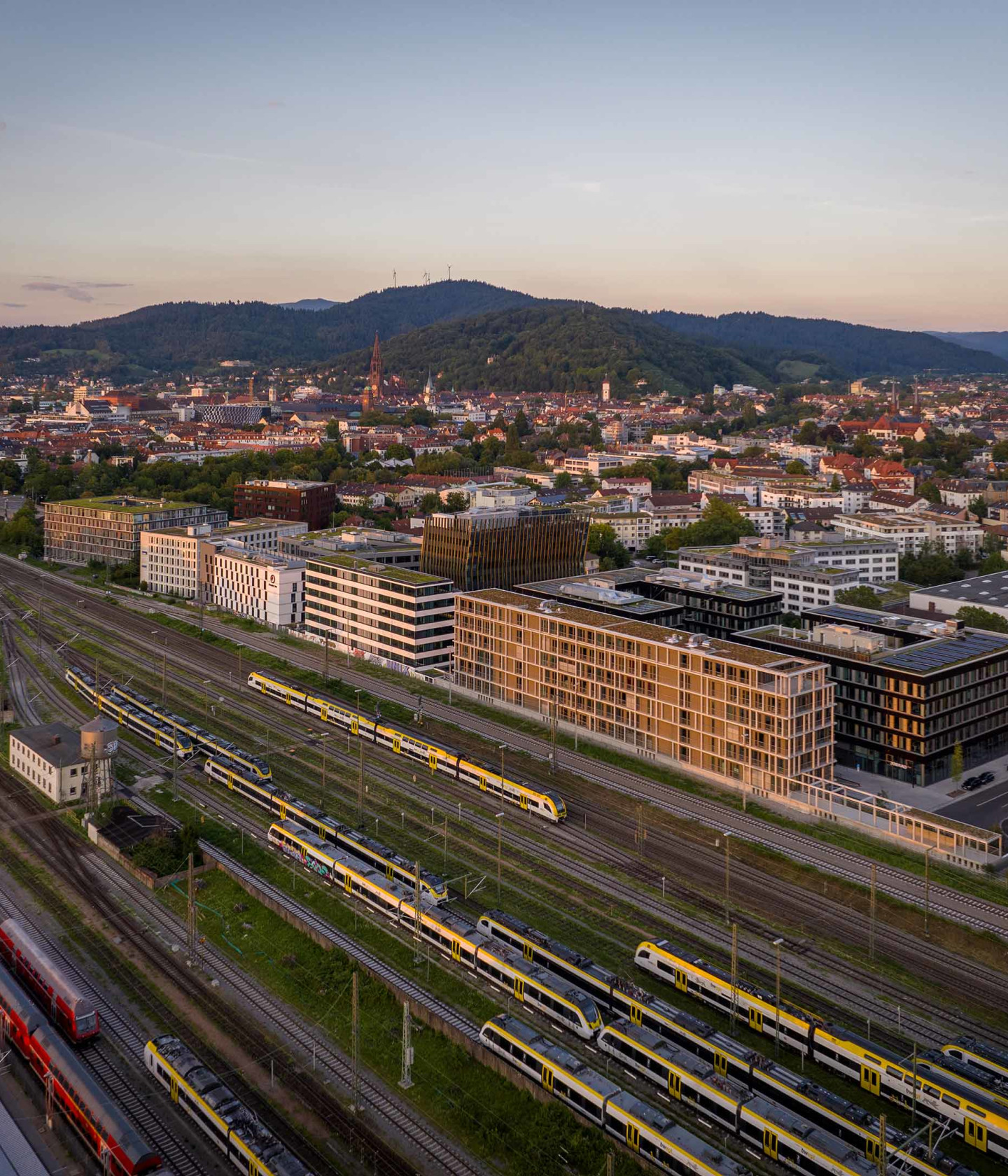 Bild: Quartier Businessmile in Freiburg aus der Vogelperspektive