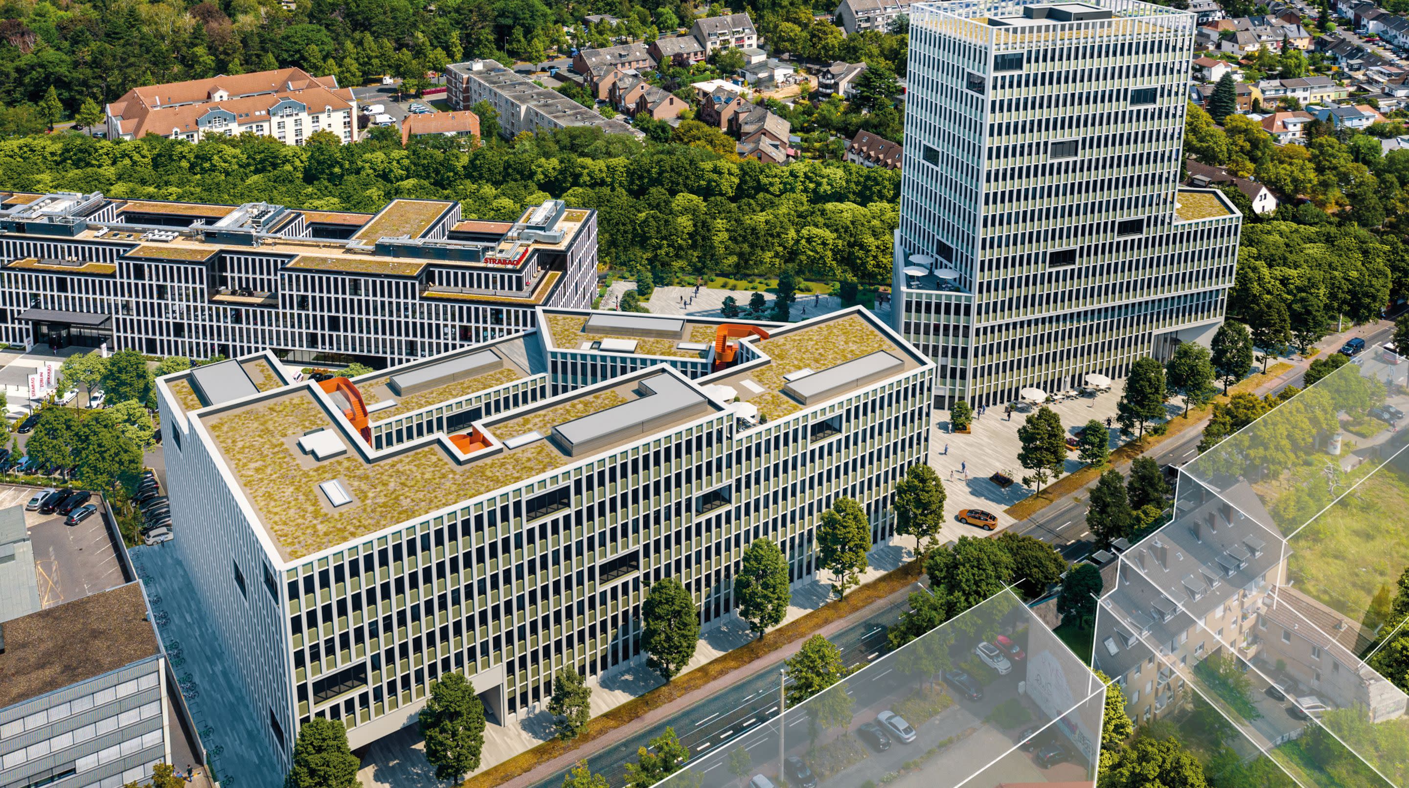 Bild: Vogelperspektive zwischen Siegburger Str und STRABAG Zentrale gelegenen Büros