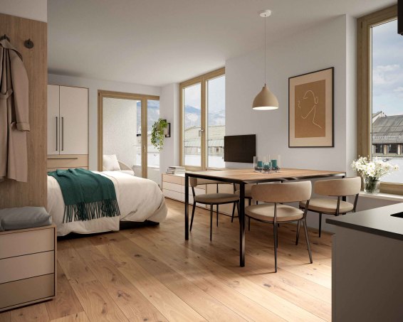 Photo: Visualization of a 1-room apartment in the MIO project in Innsbruck.
