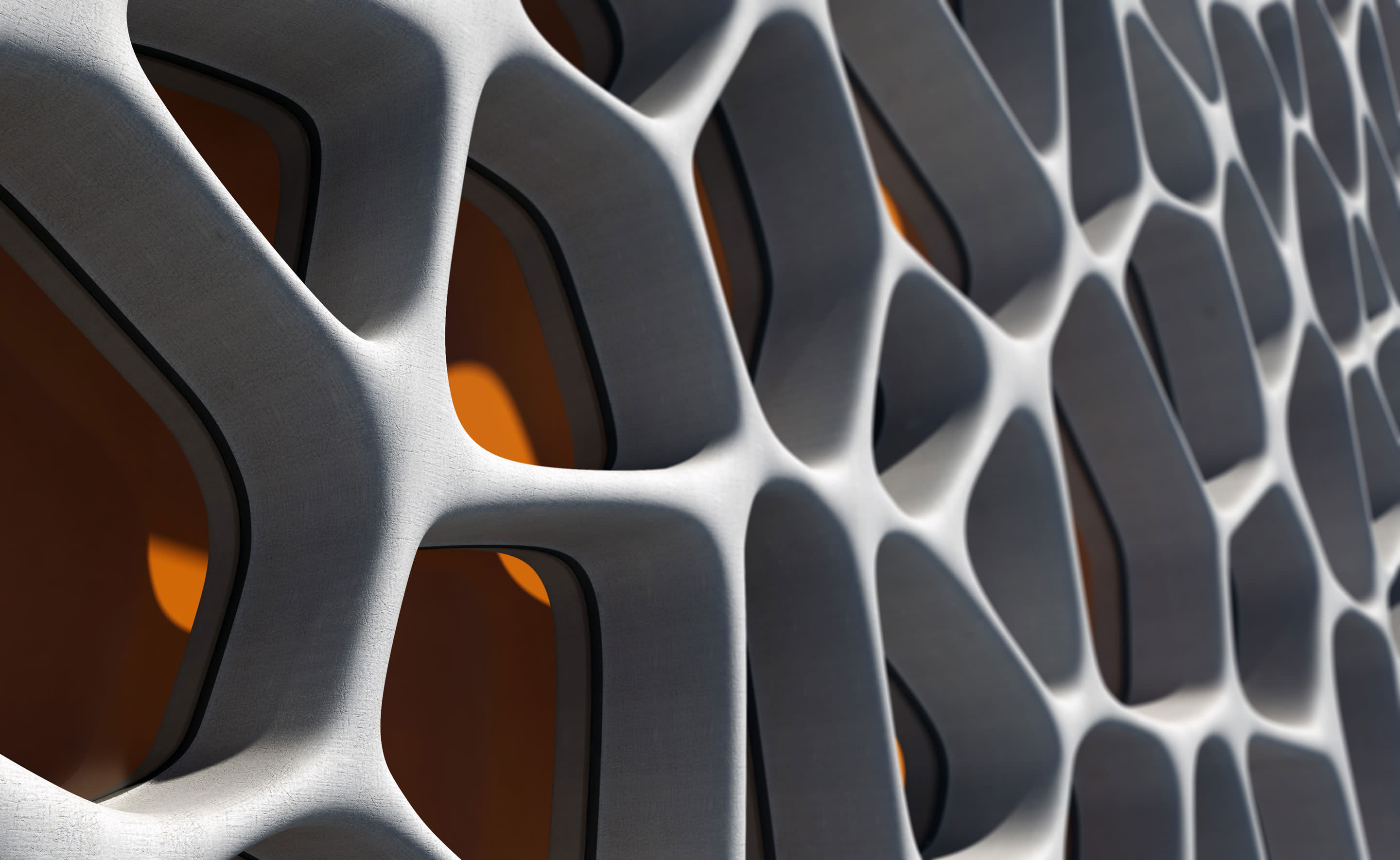 Image: 3D model of a generative design in the form of a honeycomb wall