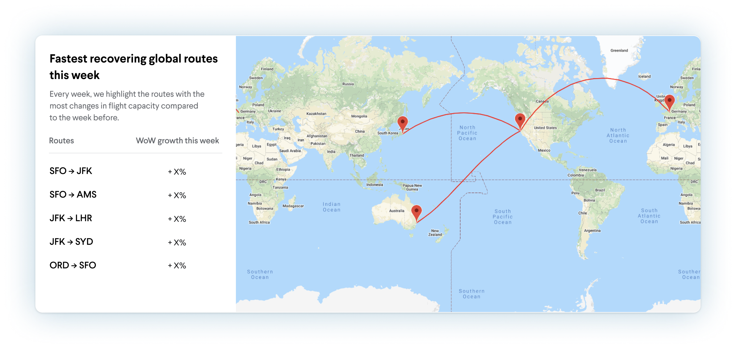 Product screenshot of the TripActions active traveler map feature