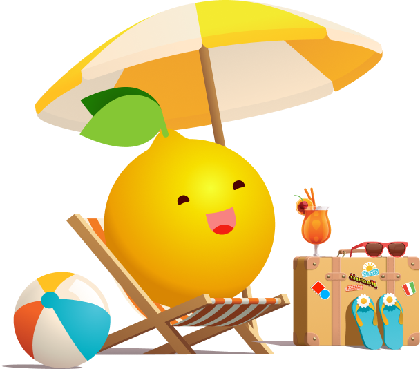 TripActions Lemonade illustration of lemon character sitting on a beach chair
