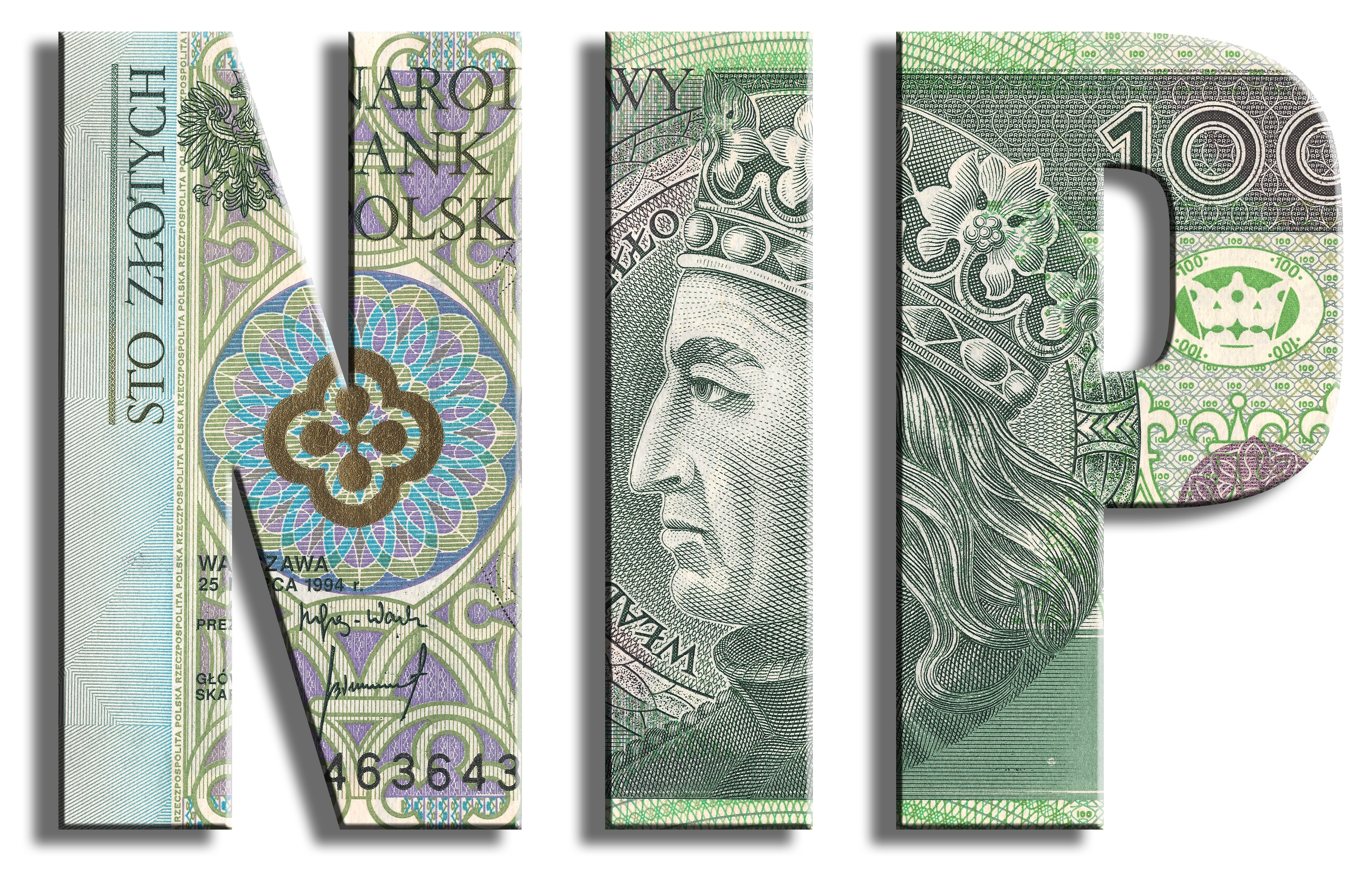 Banknotes folded into the letters NIP