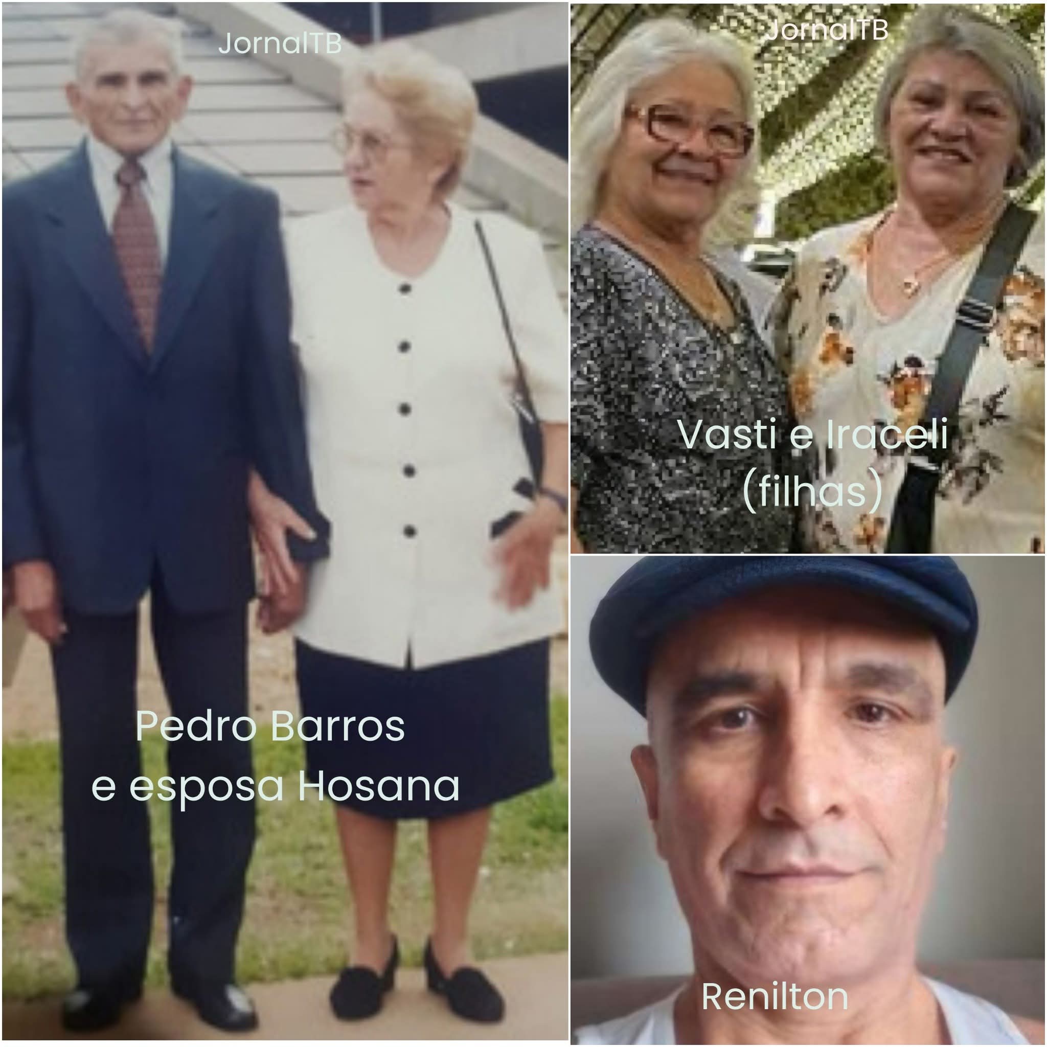 Na ilustração, à esquerda, foto do artesão Pedro de Oliveira Barros (1918-2005) e da esposa Hosana; À direita, acima, as filhas Vasti e Iraceli;