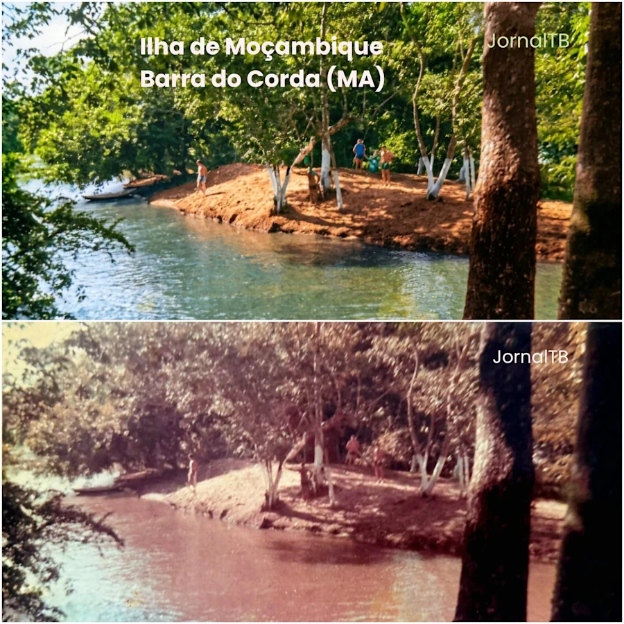 Foto em mosaico. Parte superior, colorida por IA; Embaixo, foto original.
