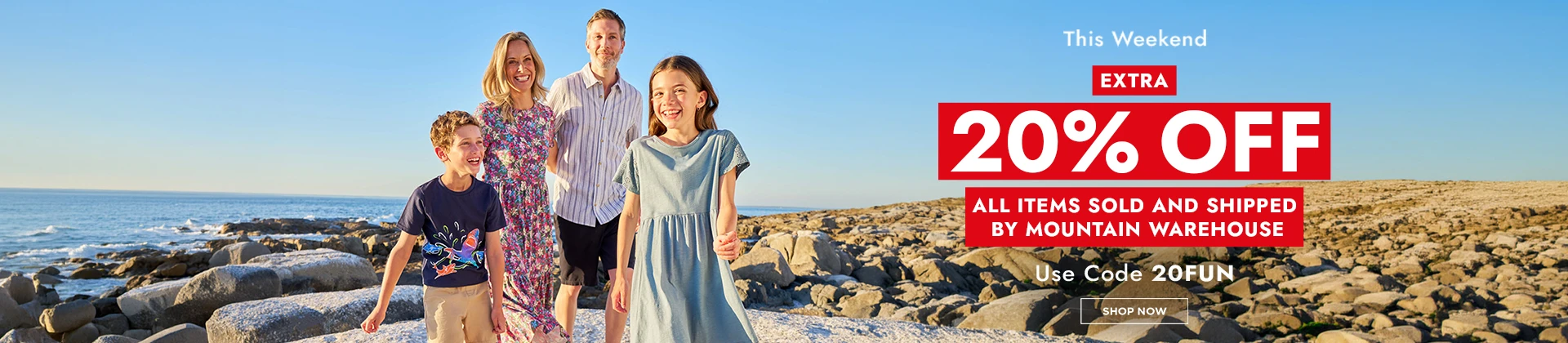 H1: EXTRA 20% OFF ALL ITEMS SOLD AND SHIPPED BY MOUNTAIN WAREHOUSE - USE CODE 20FUN