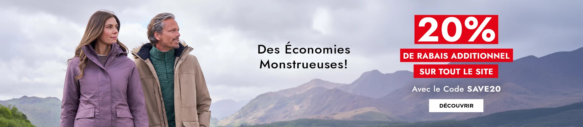 Des économies monstrueuses ! 20 % de rabais additionnel sur tout le site avec le code SAVE20