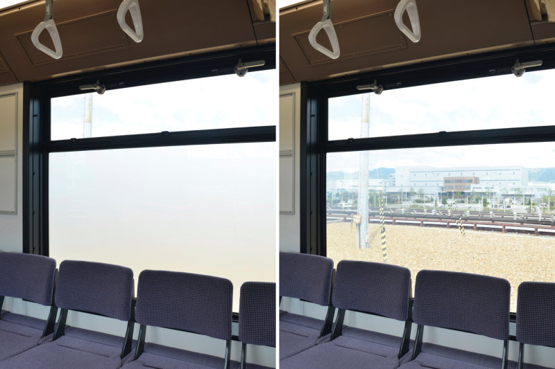 Instant privacy glass: On (left) and Off (right)