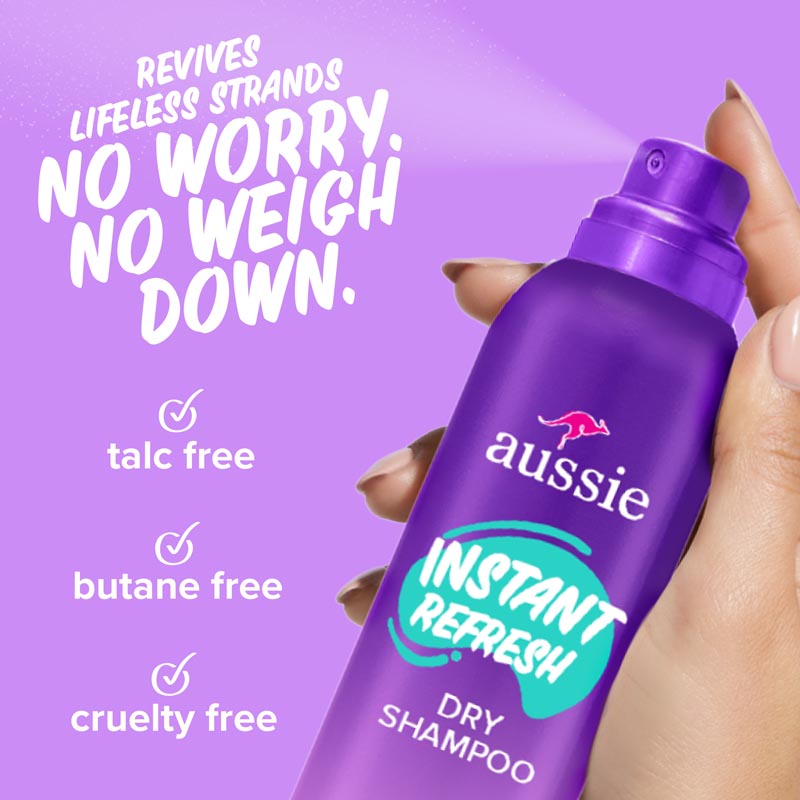 Aussie Instant Refresh Dry Shampoo revives lifeless strands. No worry, no weigh down. 