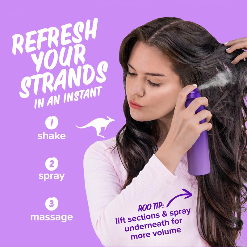 Aussie Instant Volume Dry Shampoo refresh your strands in an instant. Lift, spray, message.