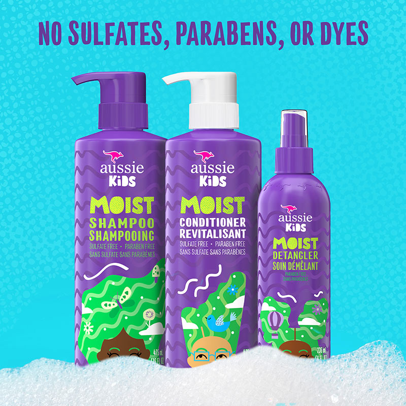 Aussie Kids Moist Detangler Pack for Kids no sulfates, parabens, no dyes