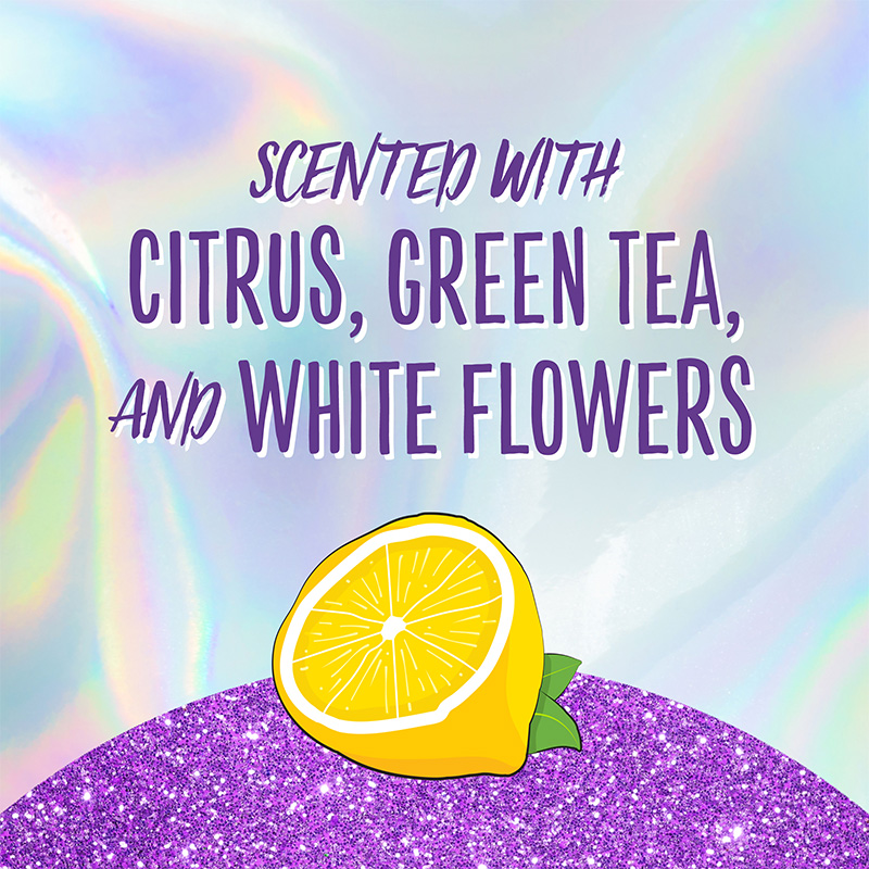 YUMMY SCENT: Breathe in the bright scent of citrus, green tea, and white flowers