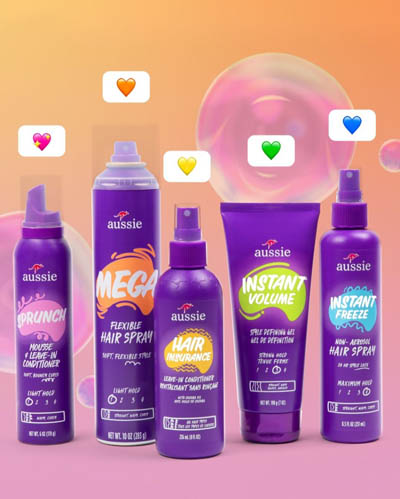 Aussie Sprunch Hairspray, mega hairspray, instant volume hairspray, and instant freeze hairspray