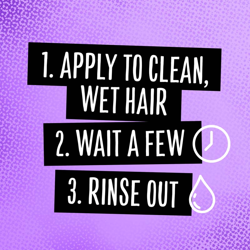 1.apply to clean, wet hair 2. Wait a Few 3. Rinse Out