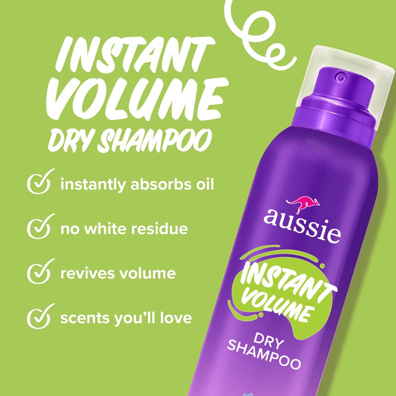 Aussie Instant Volume Dry Shampoo instantly absorbs, no white residue revives volume scents youll love