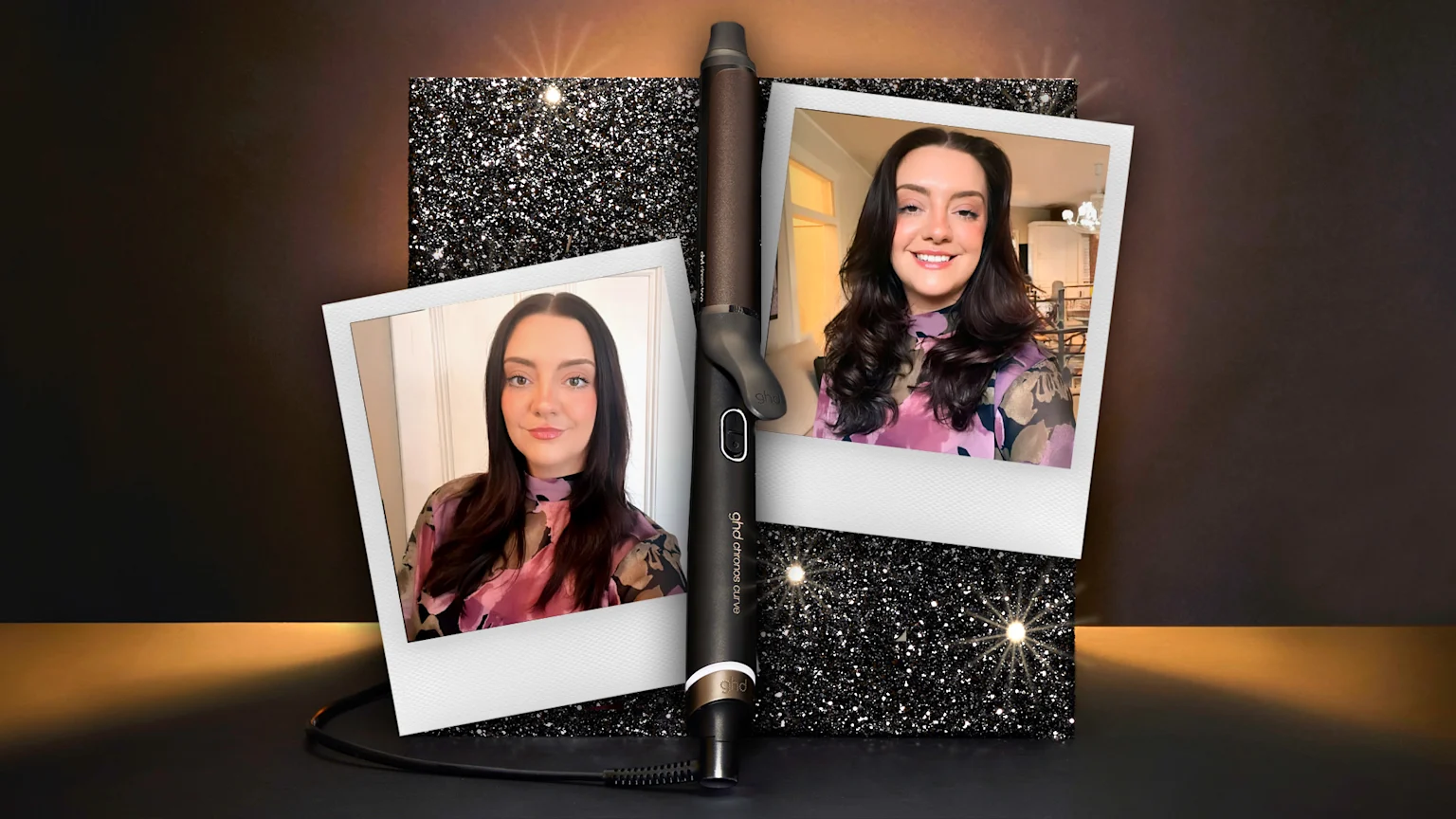 Before and after of a blowout style using a curling iron