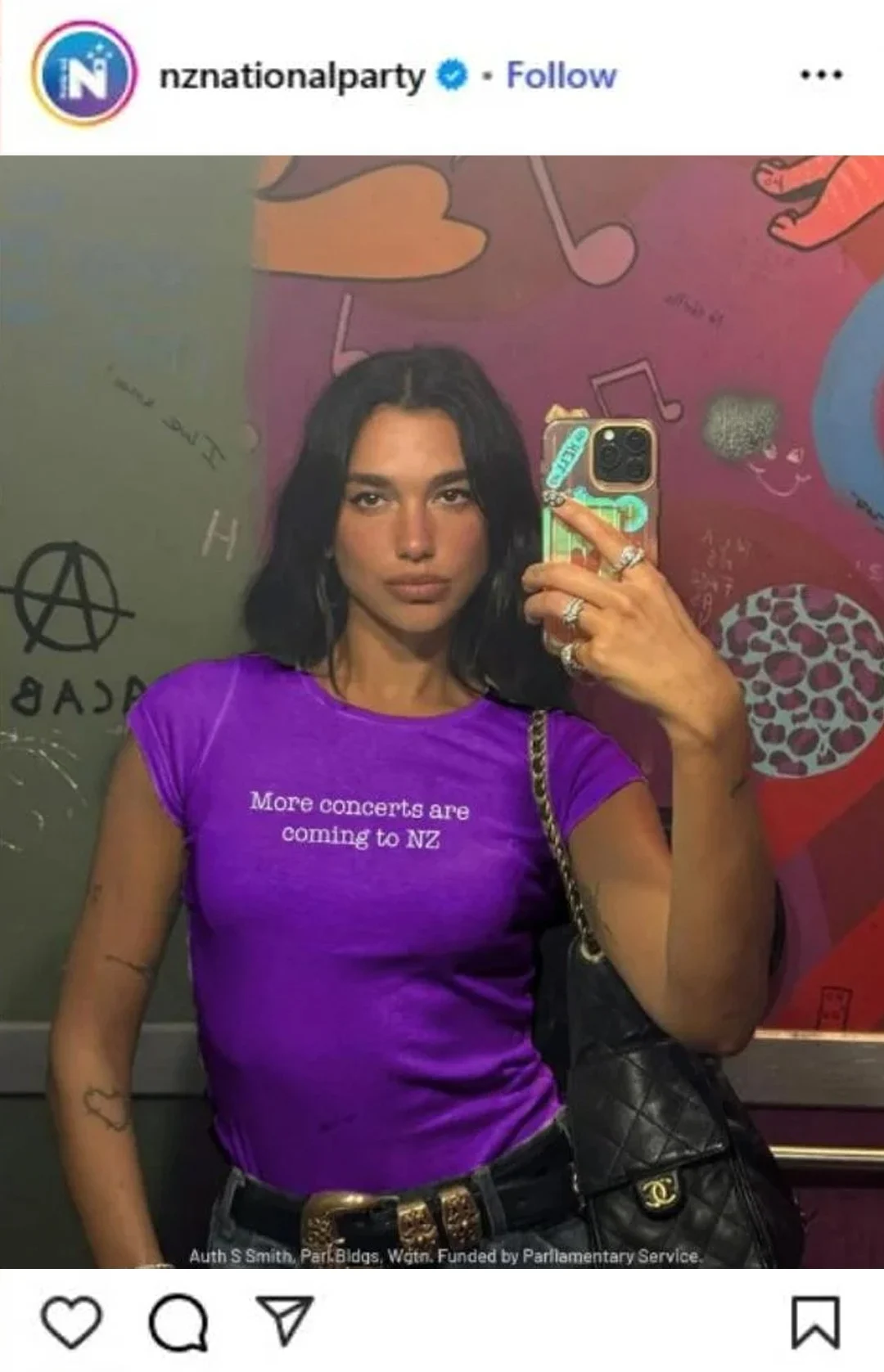 National Party share Instagram post of Dua Lipa with the anti-police slogan 'ACAB' in the background
