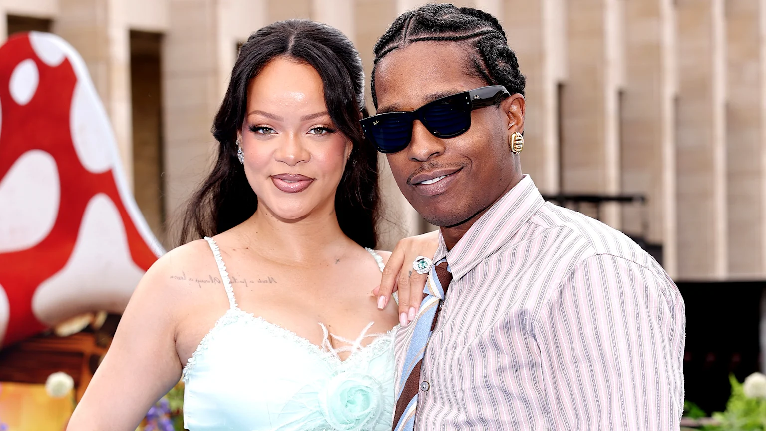 Rihanna and A$AP Rocky attend the "Smurfs" Global Premiere at Mont des Arts on June 28, 2025 in Brussels, Belgium.