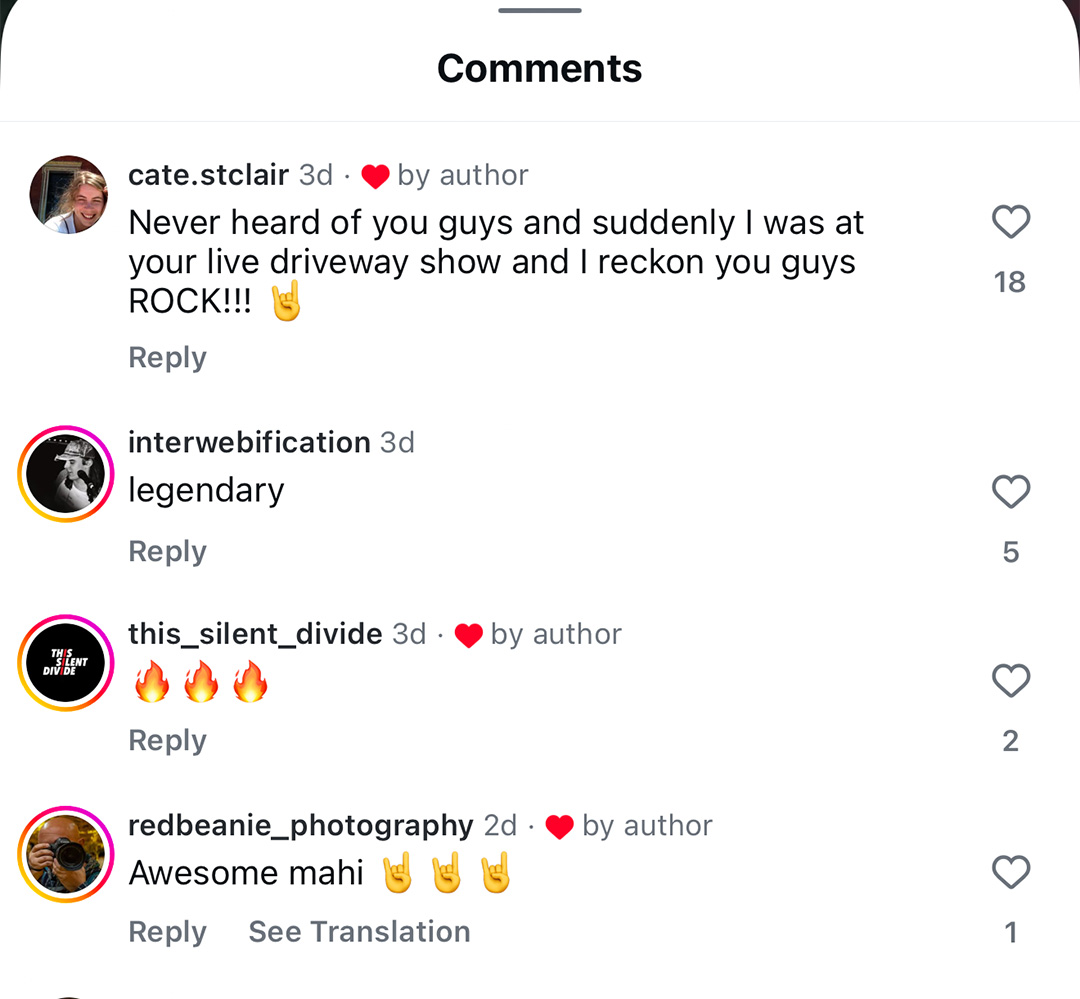 Screenshots of comments