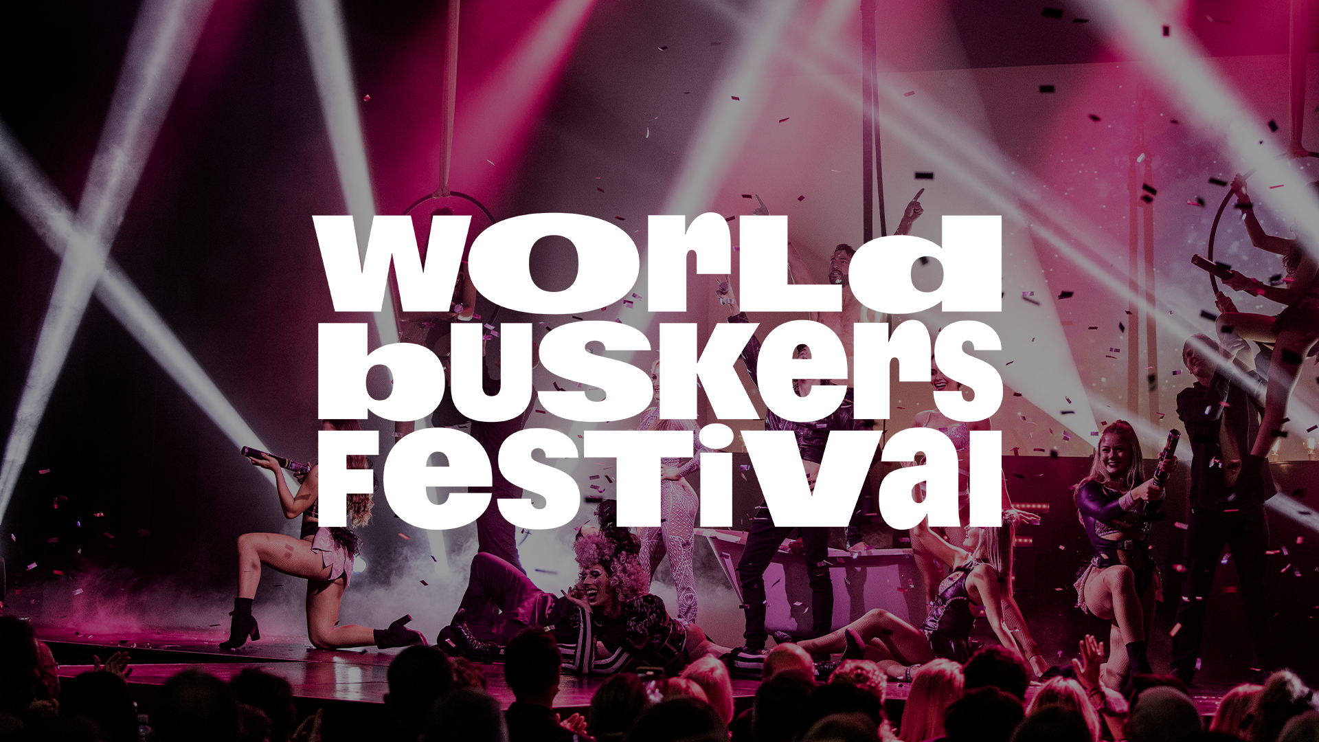 World Buskers Festival stage with performers and lights