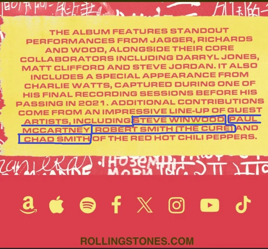 image of track list and features from rolling stones new album 'Foreign Tongues'