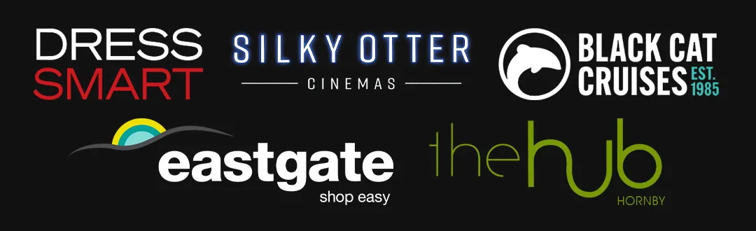 Logo for Dress Smart, Silky Otter Cinemas, Black Cat Cruises, Eastgate & The Hub Hornby