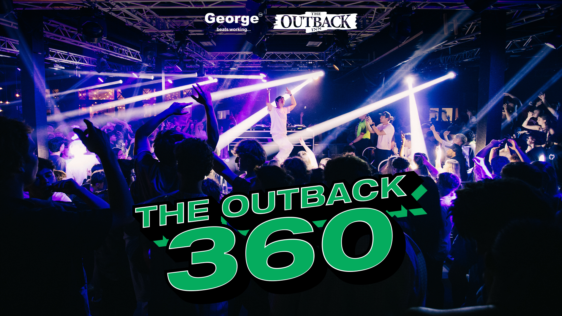 Crowd at The Outback Inn around a 360 stage. "The Outback 260" with George FM Waikato 