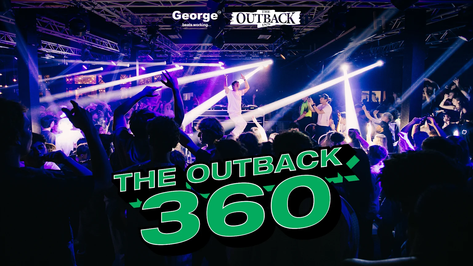Crowd at The Outback Inn around a 360 stage. "The Outback 260" with George FM Waikato
