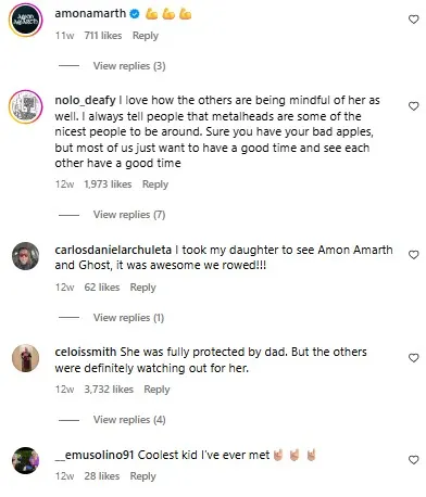 Screenshot of Instagram comments
