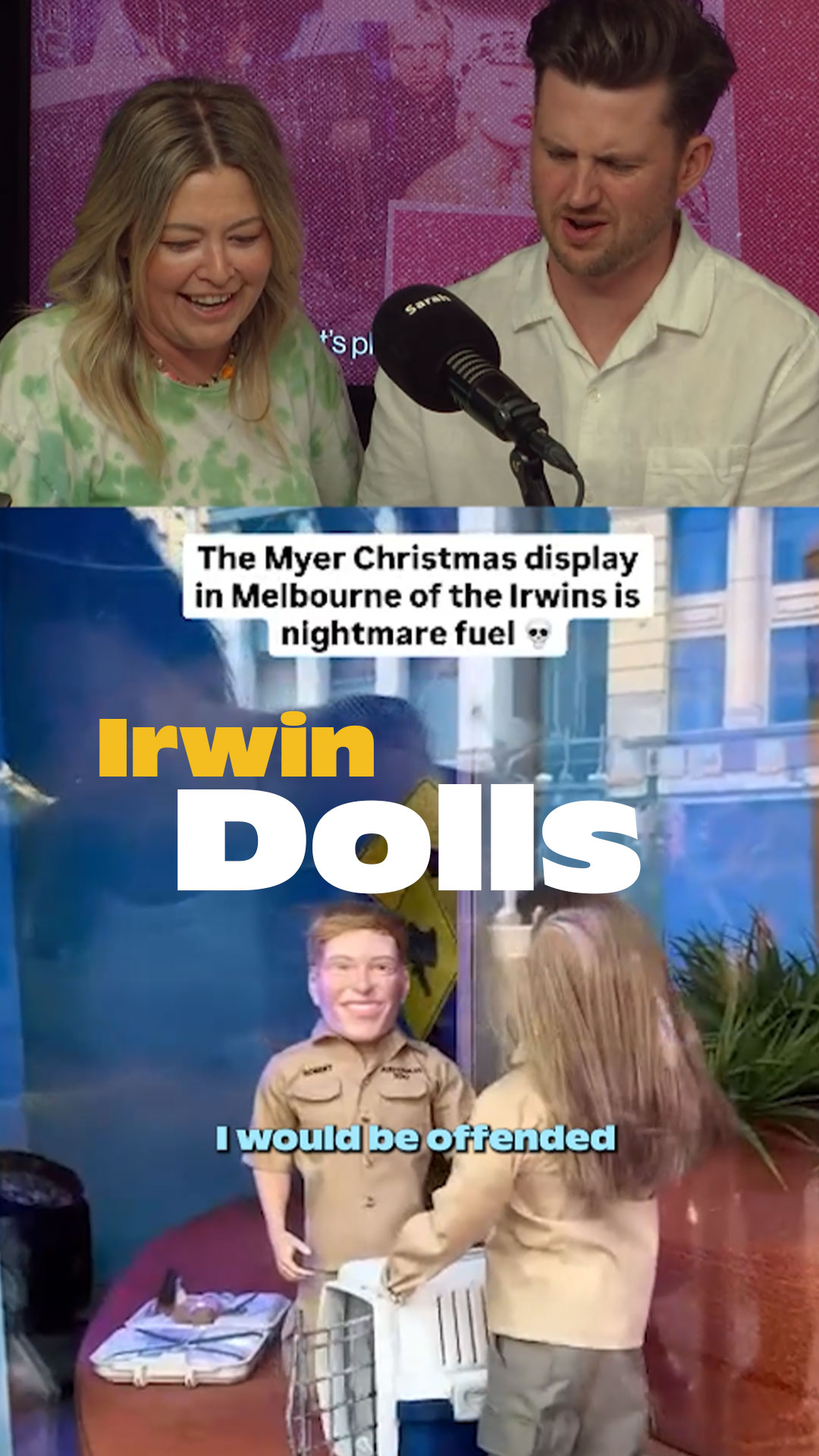 Adam and Sarah watching video of Irwin dolls