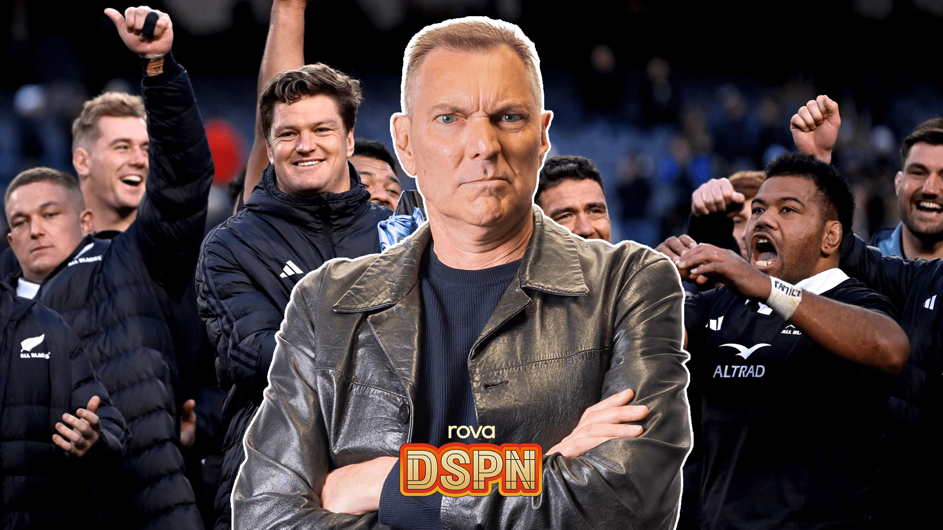 Coach with players celebrating in background