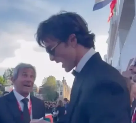 Jacob Elordi half turned towards a member of security staff at Venice Film Festival 2025 in a tense altercation.