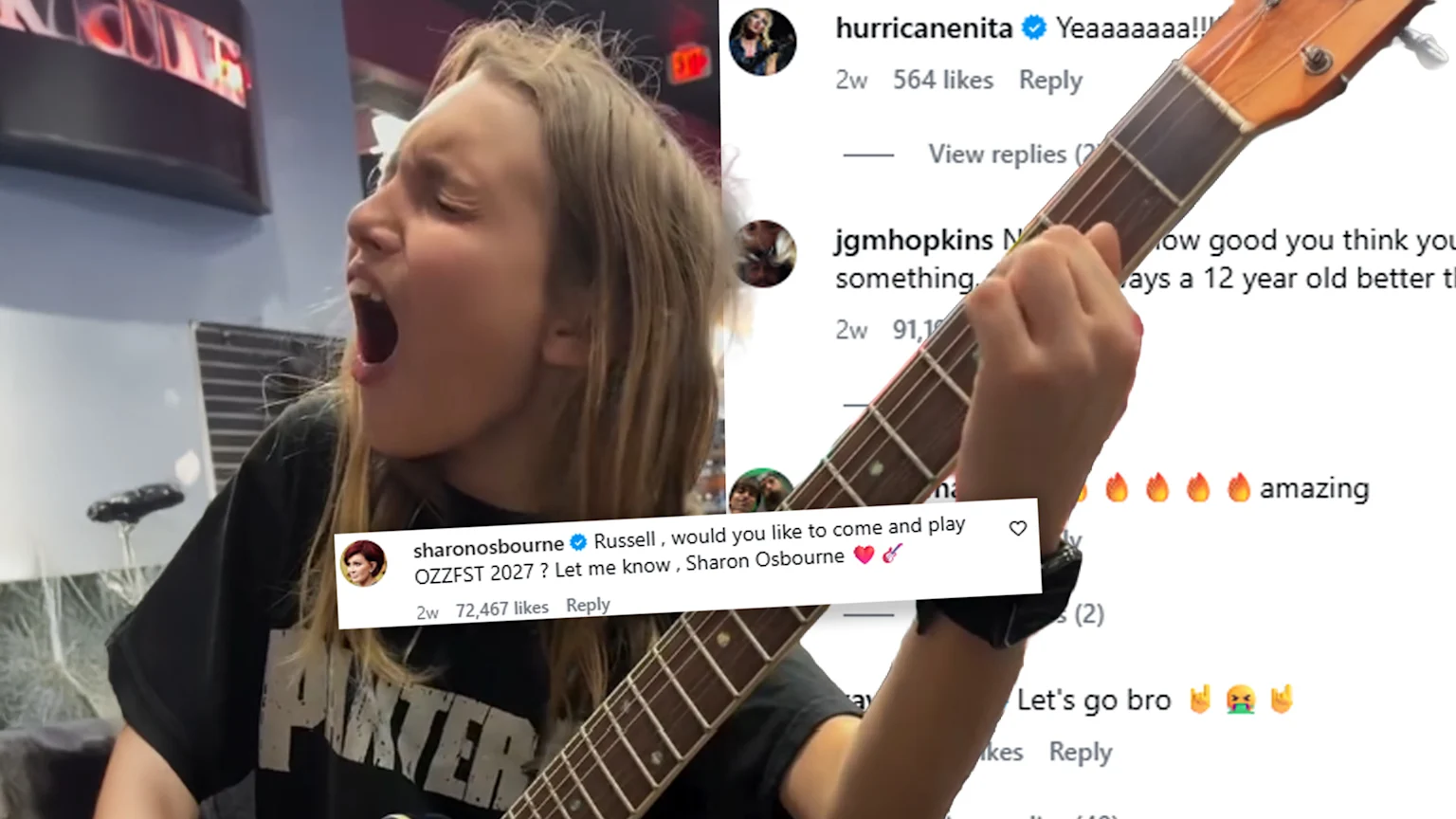 Young musician playing guitar with comments