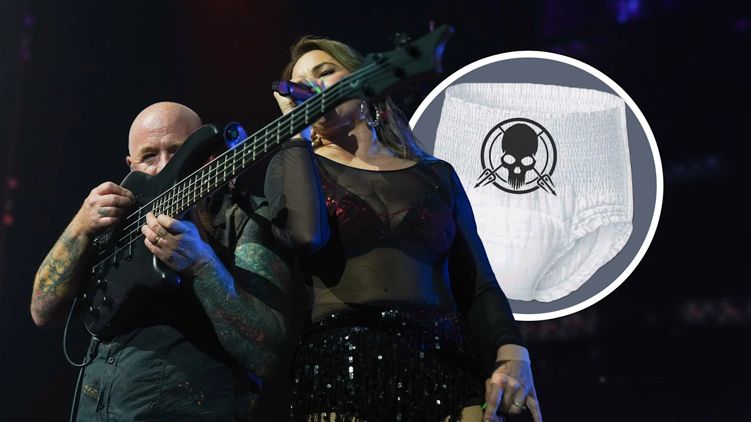 Devislkin and a diaper with band logo on it