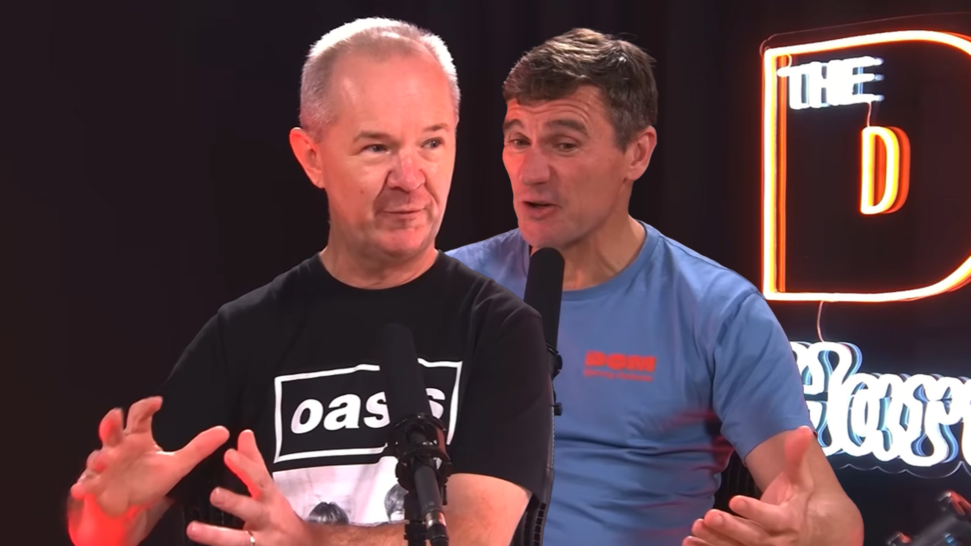 Roger Farrelly sitting in a podcast studio with Dom Harvey