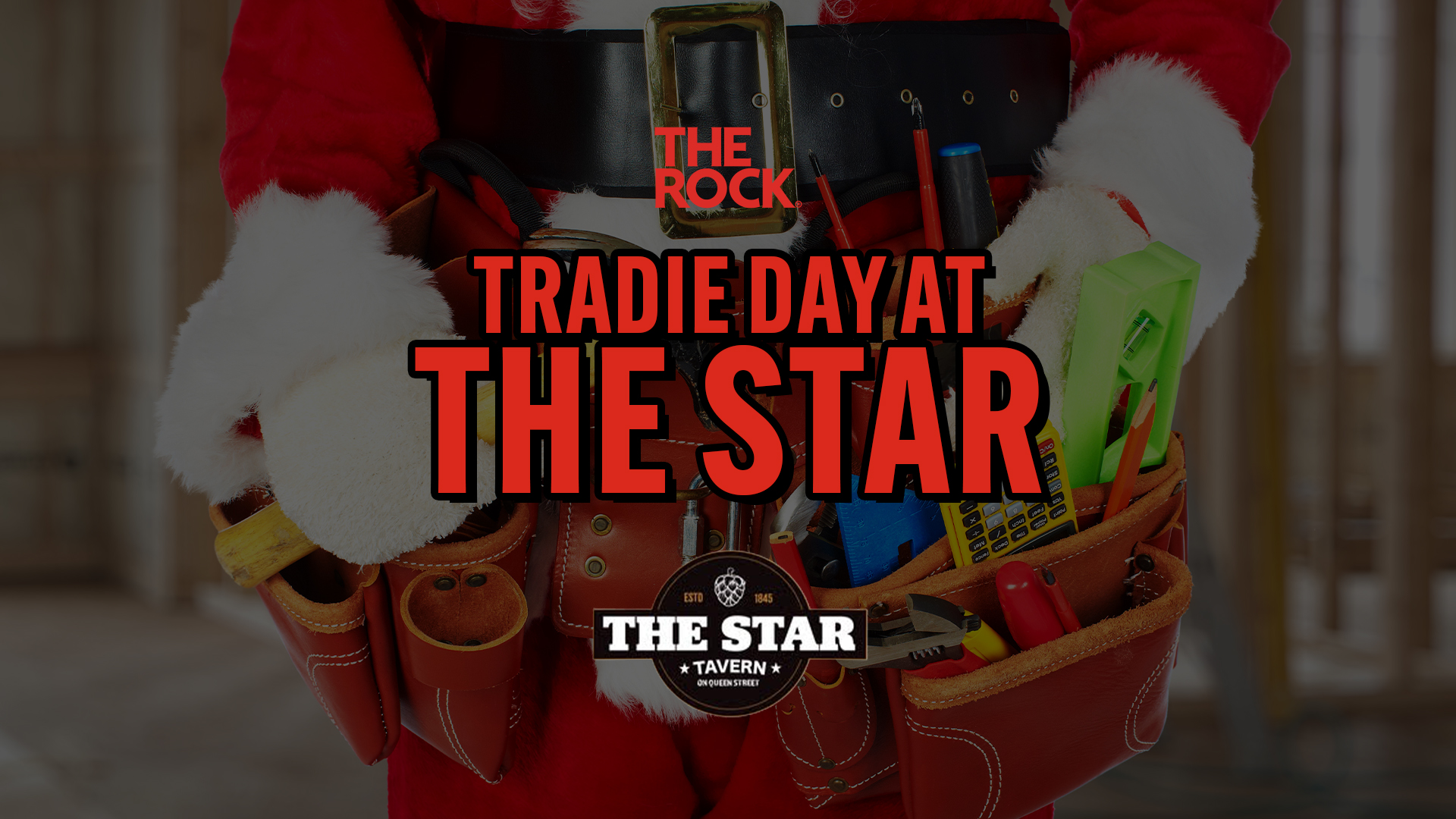 Santa's tool belt with Tradie Day event at The Star with The Rock Nelson