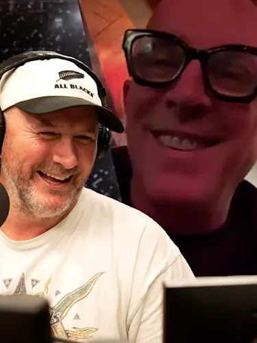Bryce Casey at The Rock studio, video calling Tool's Maynard James Keenan