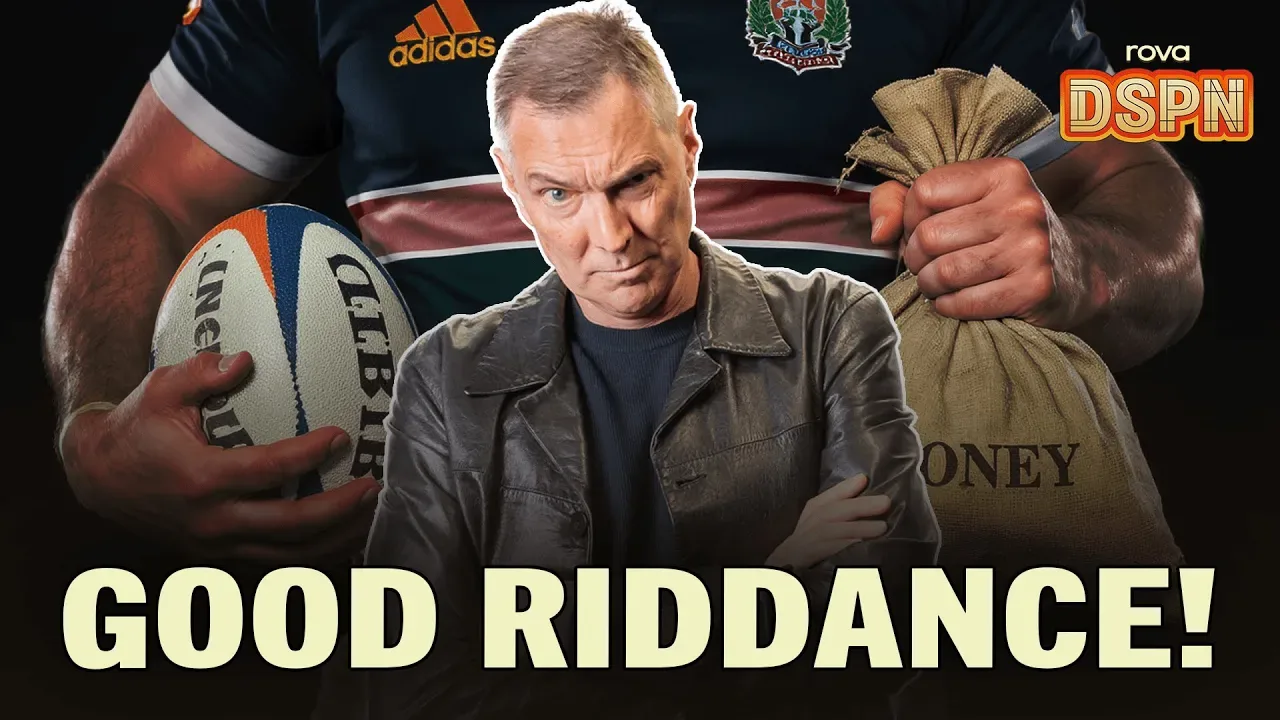 Rugby promo with money bag and ball