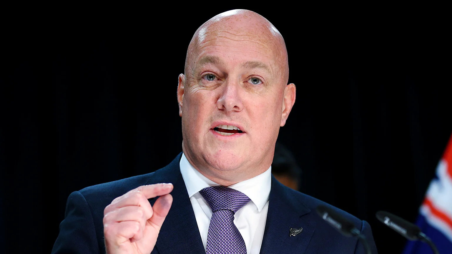 Christopher Luxon talking in press conference.