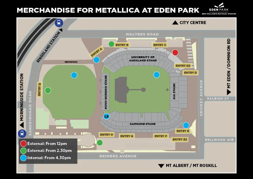 Eden Park's merch map for Metallica