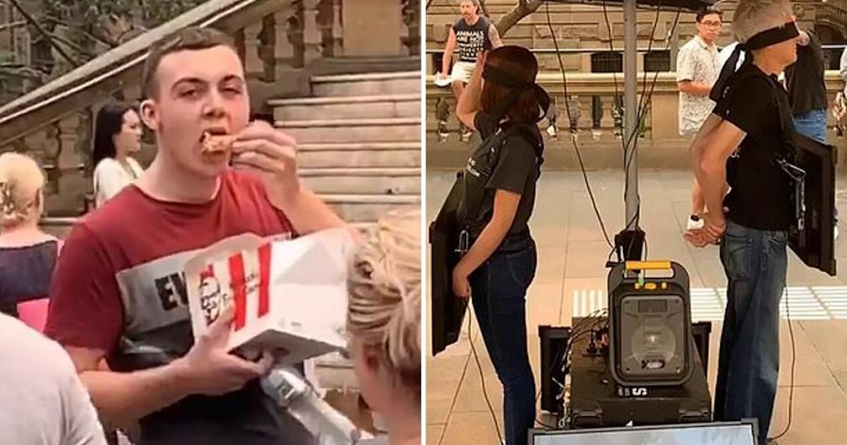 Aussie bloke scoffs down box of KFC at vegan protest in Sydney ...